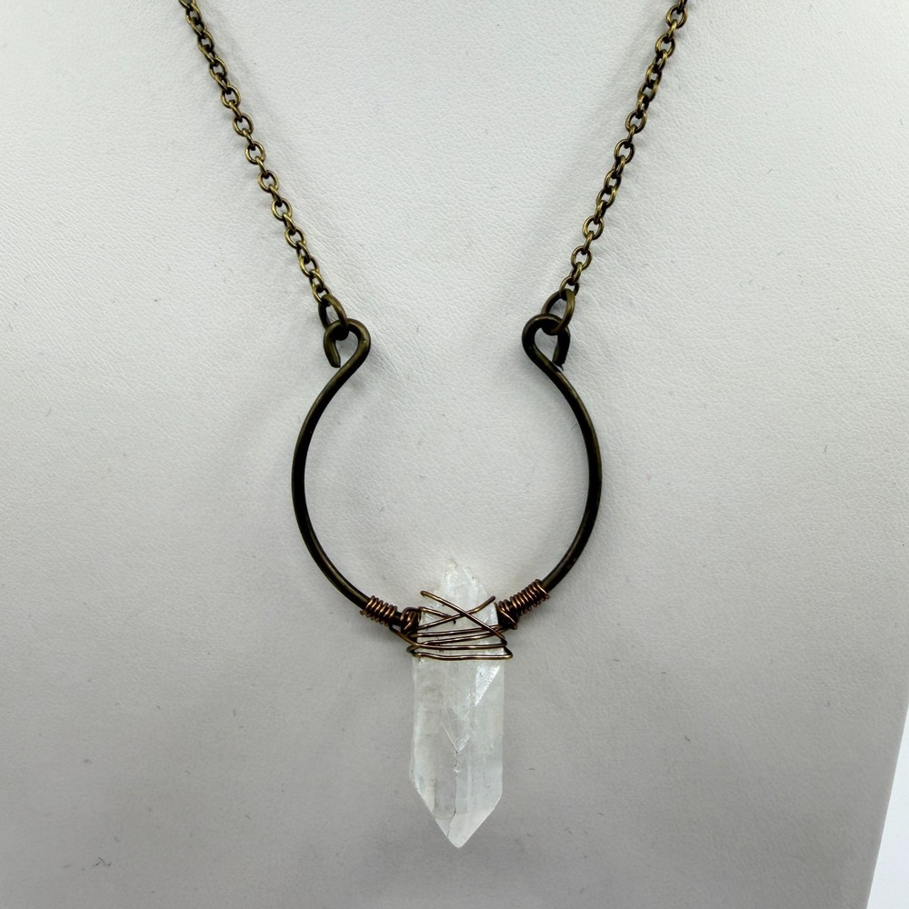Raw Crystal Point Necklace - Bronze Wire Wrapped Boho Festival Gift